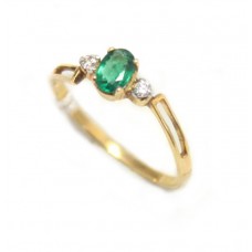 Ring Emerald 18kt Gold Diamond Diamonds Yellow Natural 18 KT Vintage Stone D172